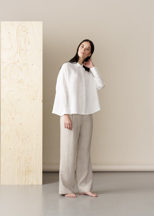 PLEATED LINEN PIN STRIPE TROUSERS